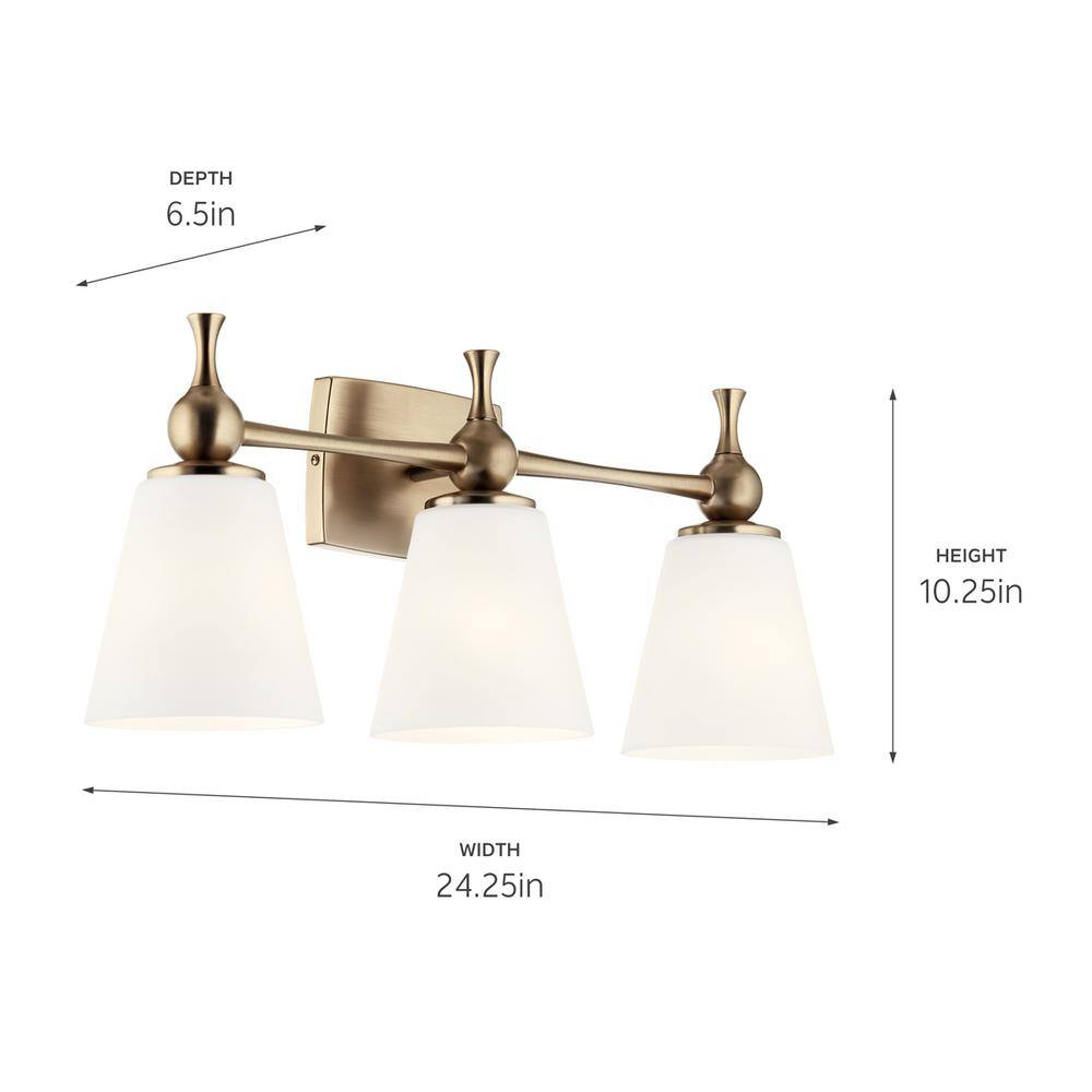 Champagne Bronze 3-Light Vanity with Etched Glass Shades