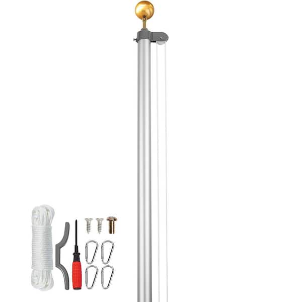 25 ft. Sectional Flagpole Kit, Heavy Duty Aluminum Alloy, 3 Display Modes, American Flag, Outdoor Use, Silver