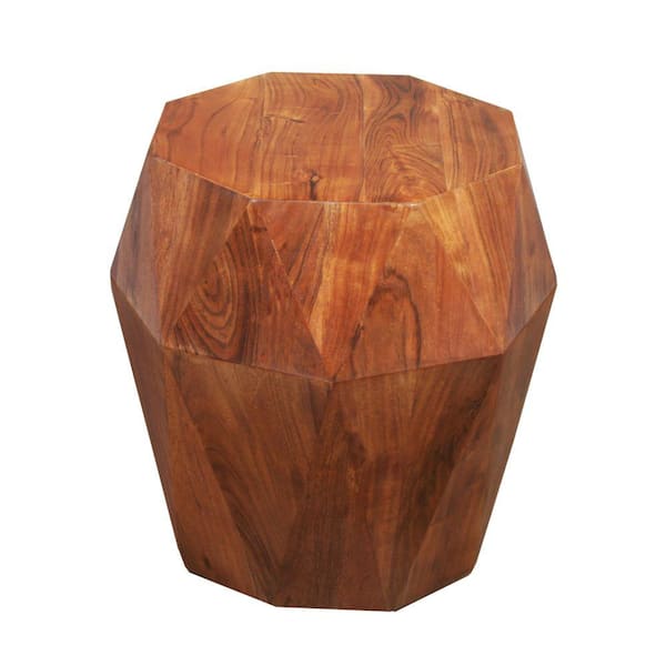 THE URBAN PORT Bon 16 in. Brown Octagon Acacia Wood Top Artisanal End Side Table with Multifaceted Design