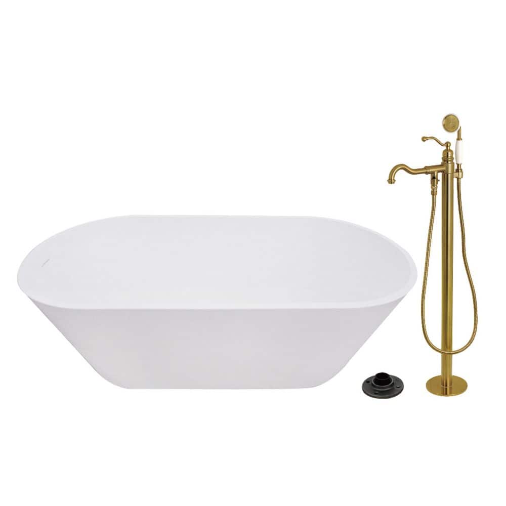Arcticstone 66.9 in. x 31.5 in. Surface White Stone Flatbottom Soaking Freestanding Bathtub in White/Brushed Brass price history on PriceWatchPro