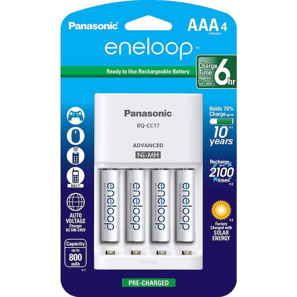 eneloop Advanced Individual Cell Battery Charger Pack with 4 AAA eneloop 2100 Cycle Rechargeable Batteries Included