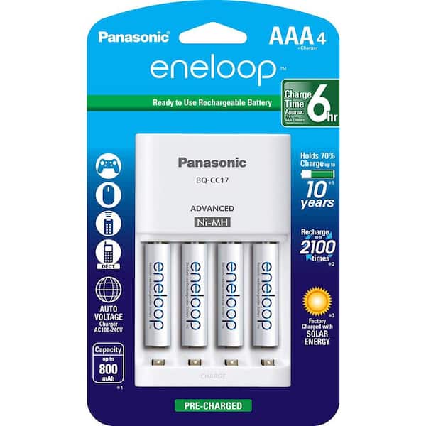 Panasonic eneloop Advanced Individual Cell Battery Charger Pack with 4 AAA eneloop 2100 Cycle Rechargeable Batteries Included