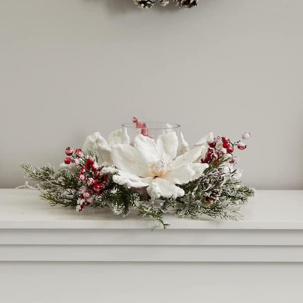 6.5 in. Multi-Colored Artificial Magnolia in White Vase