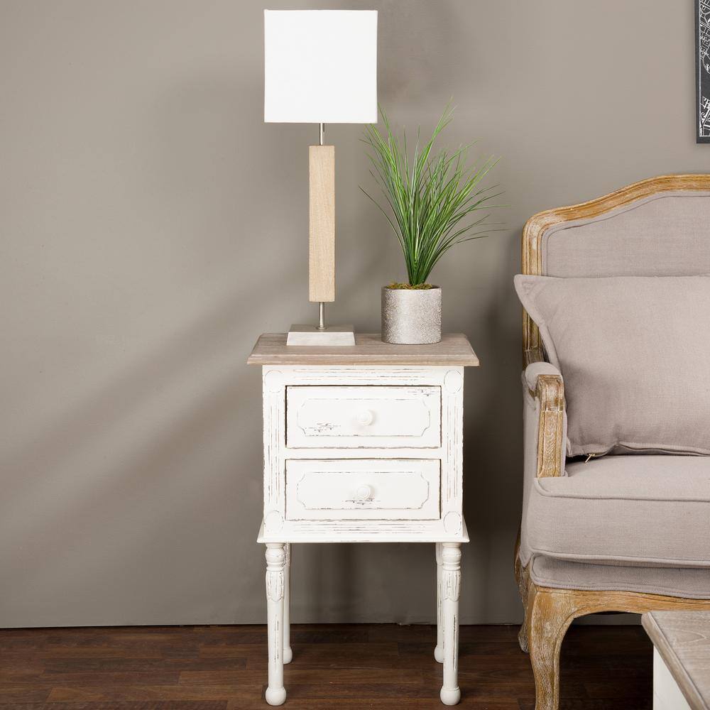 Distressed White 2-Drawer Traditional French Nightstand