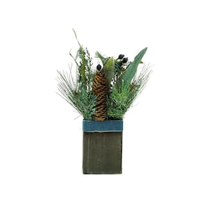 13 in. Square Potted Frosted Blueberry and Pine Artificial Christmas Arrangement