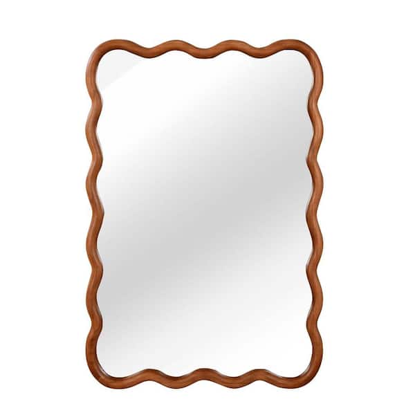 Yellowish Brown 24 in. W x 36 in. H Bohemian Wavy Rectangle Solid Wood Framed Mirror