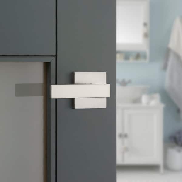 Singapore Square Satin Nickel Bed/Bath Door Handle with Microban and Lock