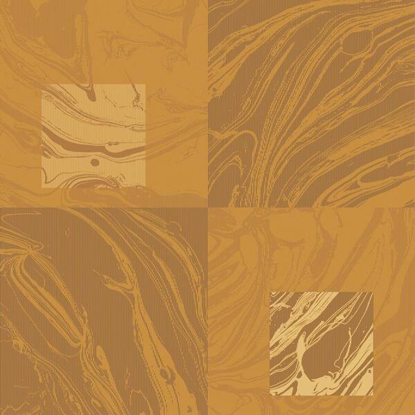 The Wallpaper Company 56 sq. ft. Ochre and Brown Modern Faux Marble in Contemporary Squares Wallpaper