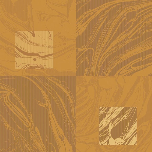 The Wallpaper Company 8 in. x 10 in. Ochre and Brown Modern Faux Marble in. Contemporary Squares Wallpaper Sample