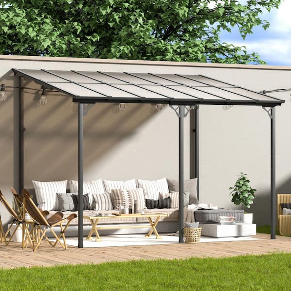 Sizzim 14 ft. x 10 ft. Outdoor Aluminum Wall-Mounted Gazebo Pergola for Patio Covers