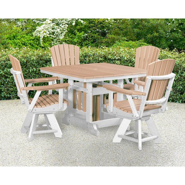 Adirondack Series White 5-Piece High Density Poly Ethylene Plastic Square Dining Height Outdoor Dining Set