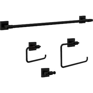 Maxted 4-Piece Bath Hardware Set with 24 in. Towel Bar, Toilet Paper Holder, Towel Ring, Towel Hook in Matte Black
