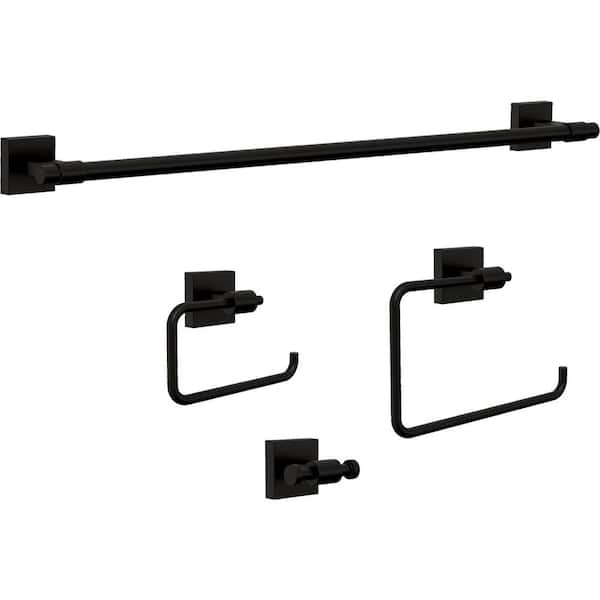 Franklin Brass Maxted 4-Piece Bath Accessory Set with 24 in. Towel Bar, Toilet Paper Holder, Towel Ring, Towel Hook in Matte Black