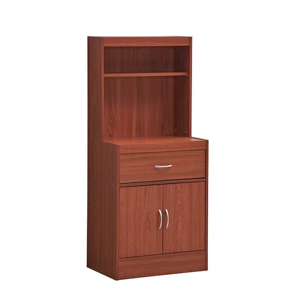HODEDAH 54 in. Cherry Tall Open Shelves 1-Drawer and Bottom Enclosed Storage Kitchen Cabinet