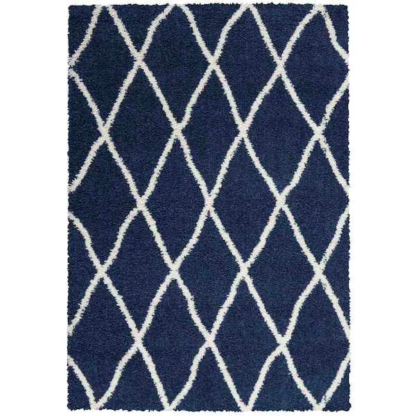 Nourison Shangri-La Navy/Ivory 5 ft. x 7 ft. Solid Plush Shag Modern Area Rug