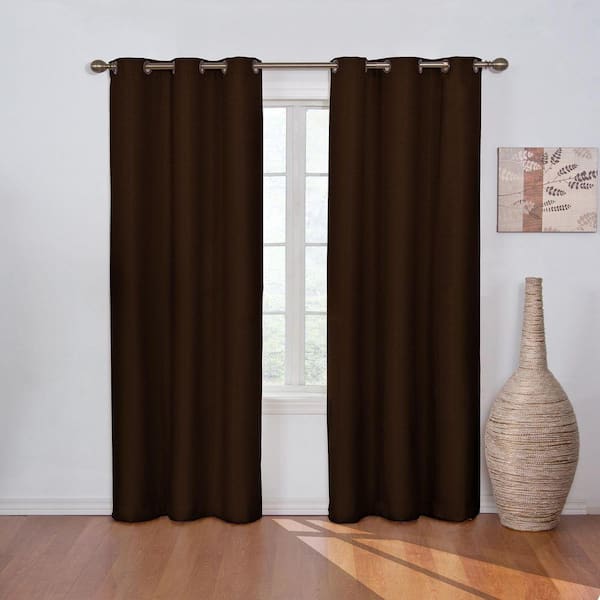 Eclipse Chocolate Floral Thermal Blackout Curtain - 42 in. W x 84 in. L