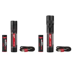 800 Lumens LED USB Rechargeable Fixed Focus Flashlight & 1100 Lumens LED Rechargeable Twist Focus Flashlight (2-Pack)
