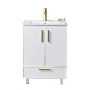 24 in. W x 18 in. D x 34 in . H White modern bathroom vanity with white ceramic sink Top