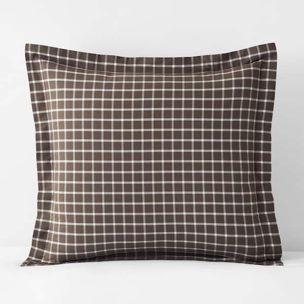 Company Cotton Windowpane Yarn-Dyed Windowpane Brown Cotton Percale Euro Sham