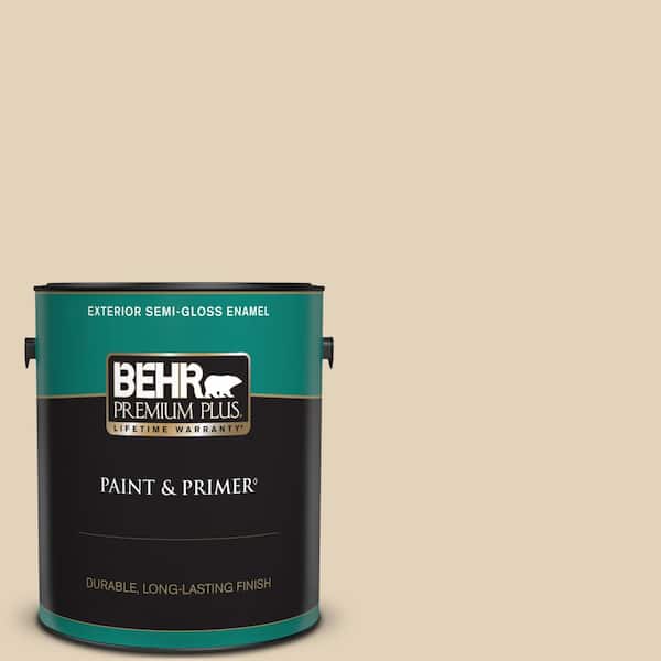 BEHR PREMIUM PLUS 1 gal. #BXC-50 Stucco White Semi-Gloss Enamel Exterior Paint & Primer
