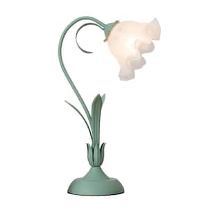 19.6 in. Green Flower Shaped Task and Reading Desk Lamp with Glass Lampshade