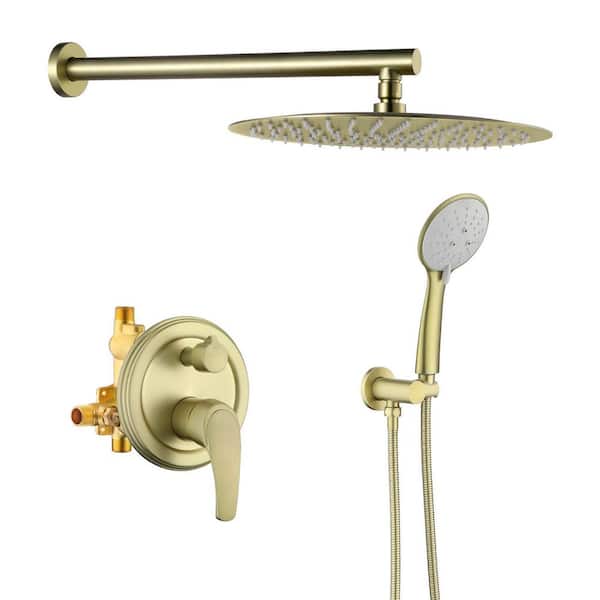 Rainfull 5-Spray with Valve 1.8 GPM 12 in. Handheld Shower Faucet Adjustable Heads Dual Shower Heads in Gold