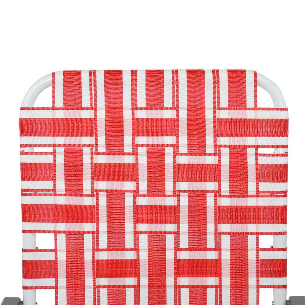 Red and White Steel Frame Folding Beach Chair Set