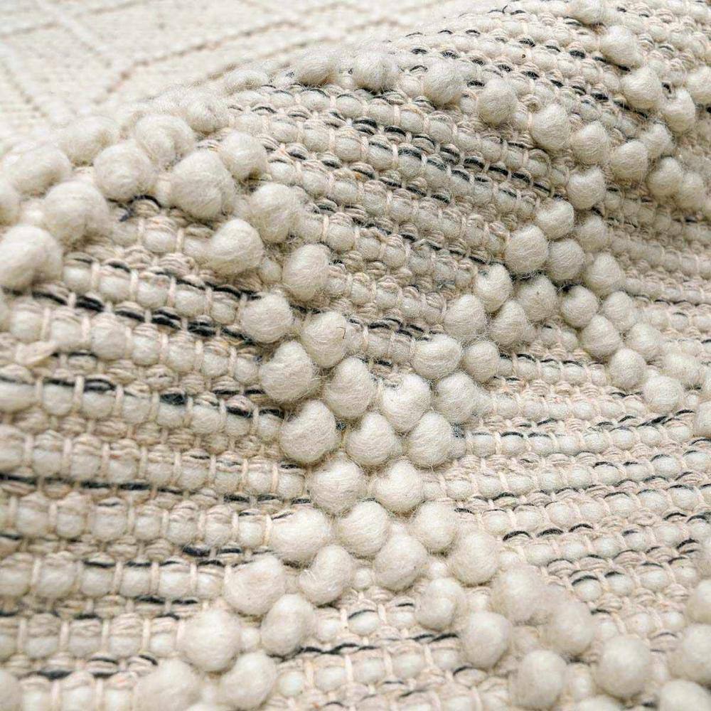 Ivory and Black Handwoven Wool Cotton 8' x 10' Area Rug