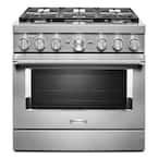36 in. 5.1 cu. ft. Smart Dual Fuel Range with True Convection and Self- Cleaning in Stainless Steel