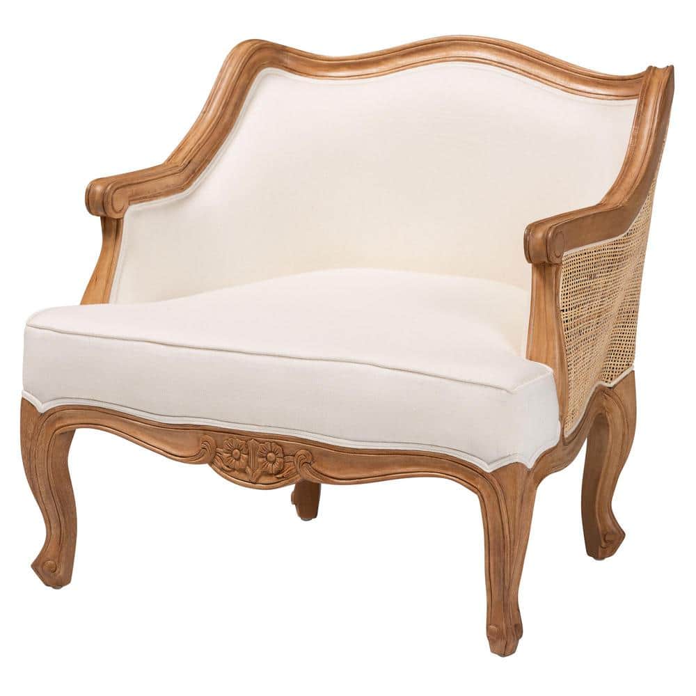Sylvestra Beige and Honey Oak Accent Chair with Rattan Sides