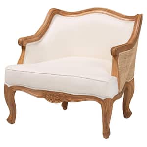 Sylvestra Beige and Honey Oak Accent Chair with Natural Rattan