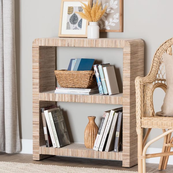 Lucy 35 in. Tall Natural Grasscloth Wicker Bookcase