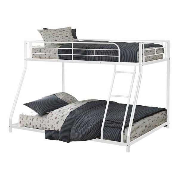 Furniture of America Beck White Twin over Full Bunk Bed with Full Metal Construction