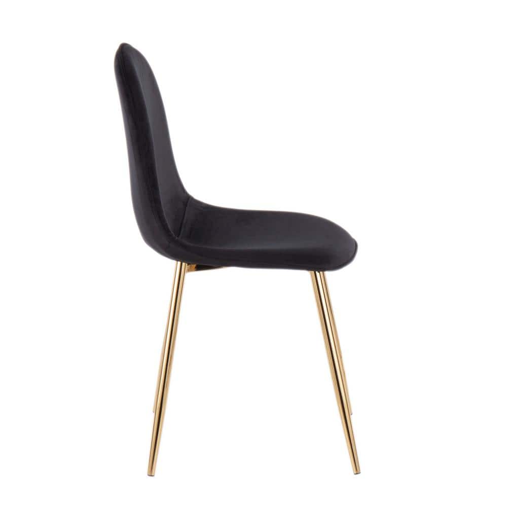Set of 2 Black Velvet and Gold Metal Dining Chairs