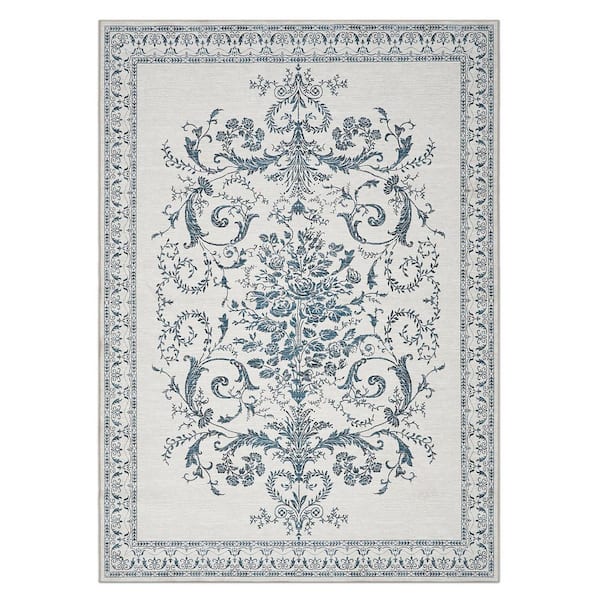 Josette Medallion Chenille Sea Spray Blue 5 ft. x 7 ft. Polyester Runner Rug