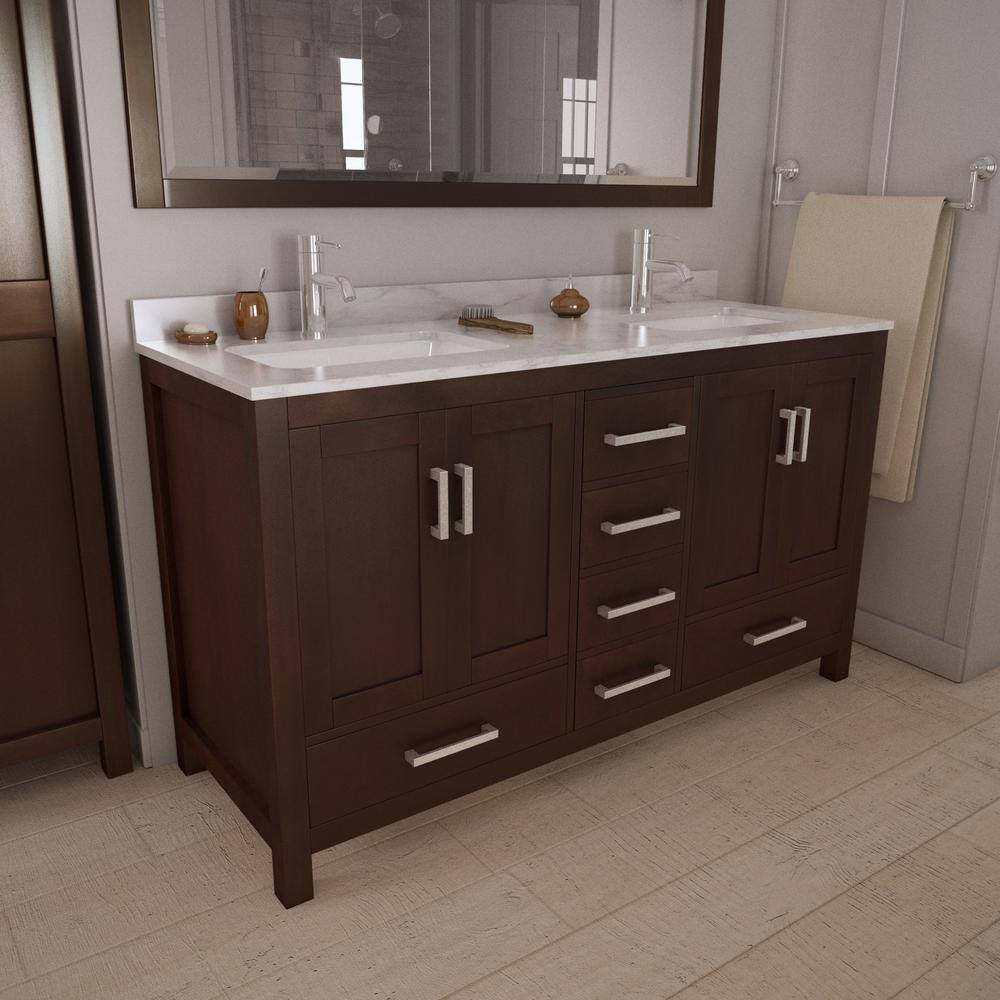 Sheffield 60" Espresso Double Bathroom Vanity with Marble Top