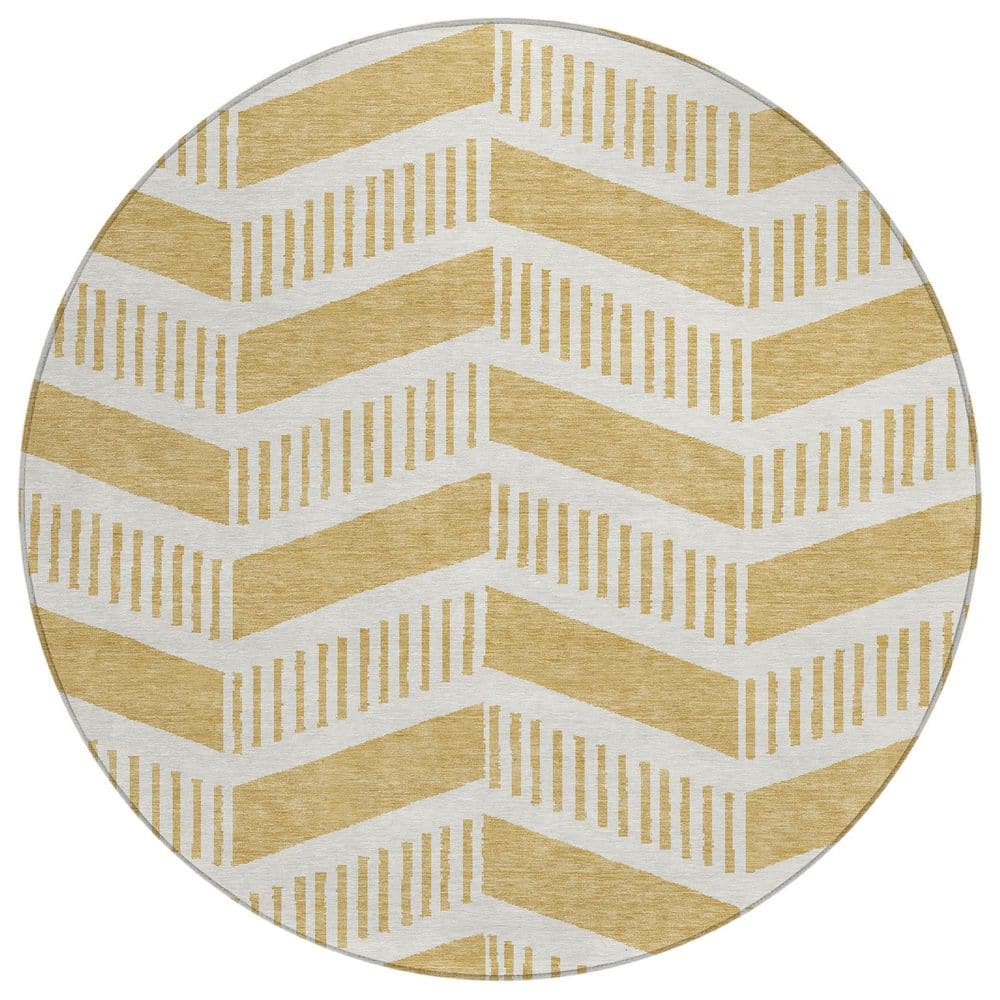 Chantille Machine Washable Indoor/Outdoor Abstract ACN2910 Gold 8 ft. x 8 ft. Round Rug price history on PriceWatchPro