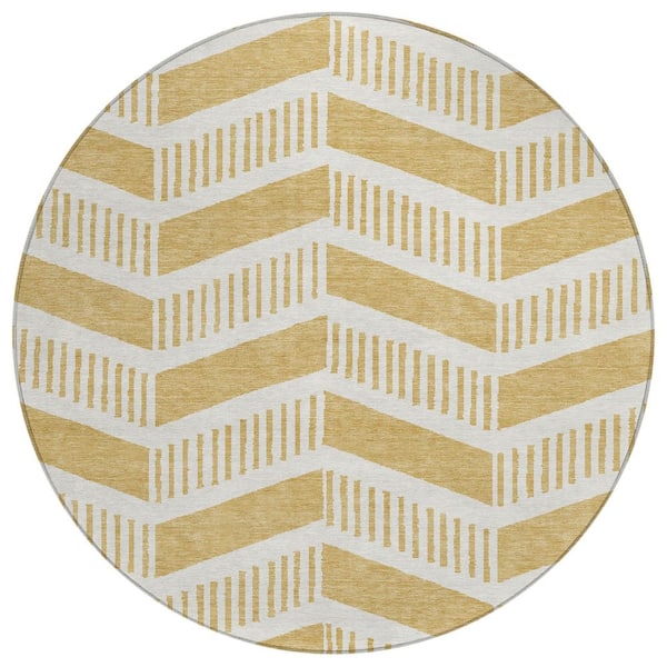 Chantille Machine Washable Indoor/Outdoor Abstract ACN2910 Gold 8 ft. x 8 ft. Round Rug