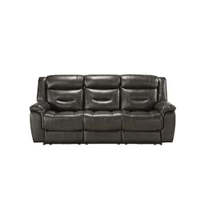 87 in. Gray Leather 3-Seater Bridgewater Sofa with Power Motion