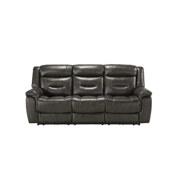Acme Furniture 87 in. Gray Leather 3-Seater Bridgewater Sofa with Power Motion