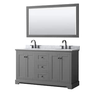 Avery 60 in. W x 22 in. D x 35 in. H Double Bath Vanity in Dark Gray with White Carrara Marble Top & 58" Mirror