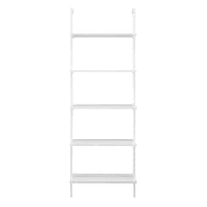 Everett 68.5 in. W x 23.62 in. D x 9.88 in. 5-Tier Open Display Modern Ladder Decorative Wall Shelf - White/White
