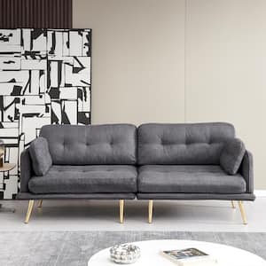 78.7 in. W Straight Arm 3-Seat Linen Fabric Rectangle Sofa in. Dark Gray
