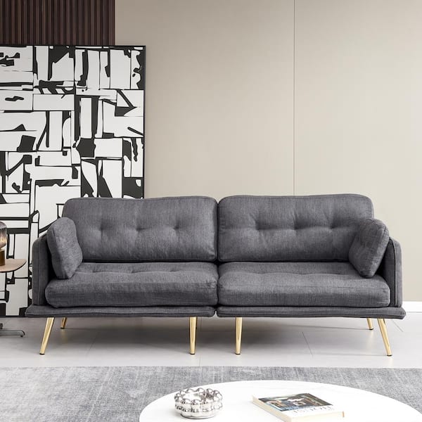 Harper & Bright Designs 78.7 in. W Straight Arm 3-Seat Linen Fabric Rectangle Sofa in. Dark Gray
