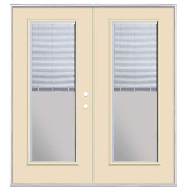 Masonite 72 in. x 80 in. Golden Haystack Steel Prehung Left-Hand Inswing Mini Blind Patio Door in Vinyl Frame without Brickmold