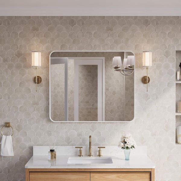 30 in. W x 36 in. H Rectangular Aluminum Framed Wall-Mounted Bathroom Vanity Mirror in White