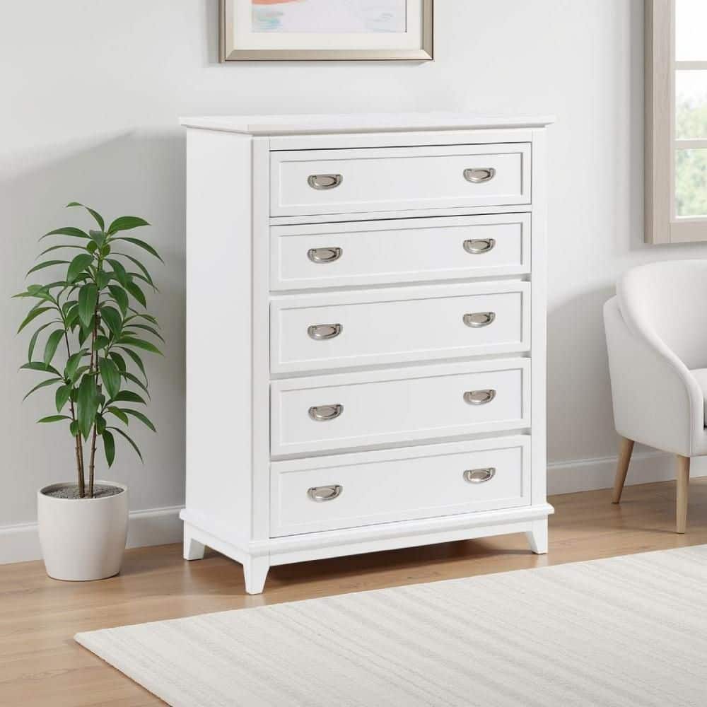Benjara White 5-Drawers 17 in. Wide Chest of Drawers BM336221