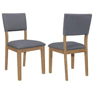 Brown and Blue Fabric Wooden Frame Dining Chair (Set of 2)