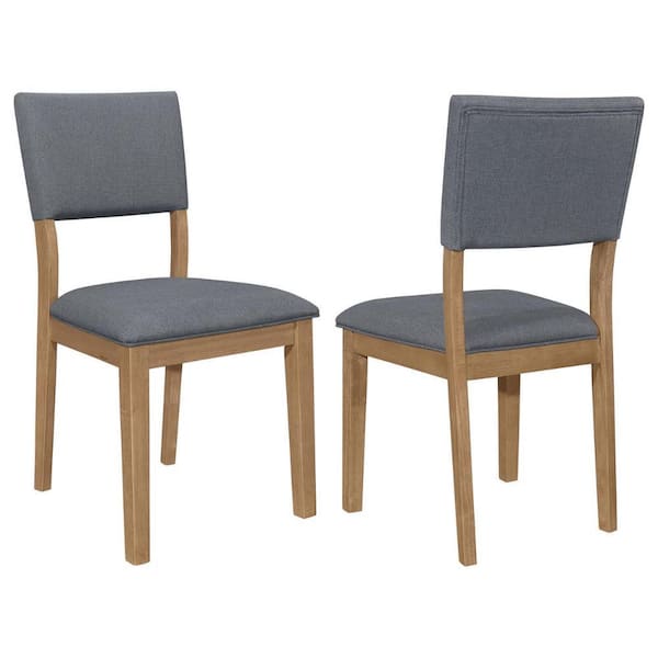 Benjara Brown and Blue Fabric Wooden Frame Dining Chair (Set of 2)