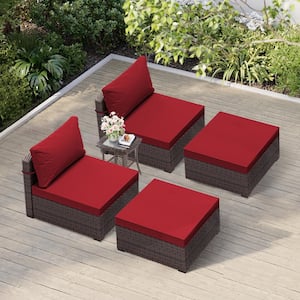 5-Piece Fashion Wicker Patio Conversation Seating with Ottomans in Red